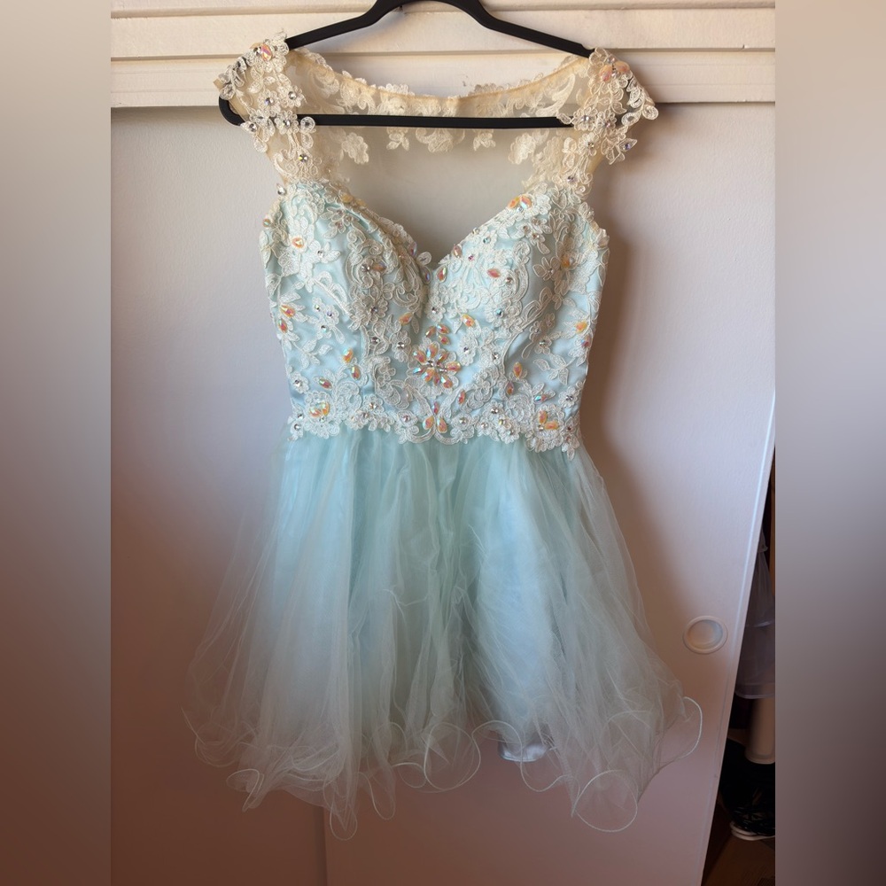 Light Blue Frilly Open-Back Mini Dress